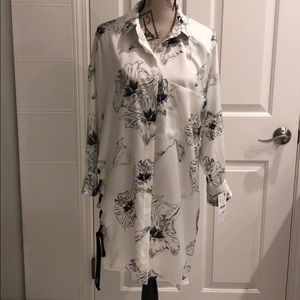 ZARA Silk floral button up dress